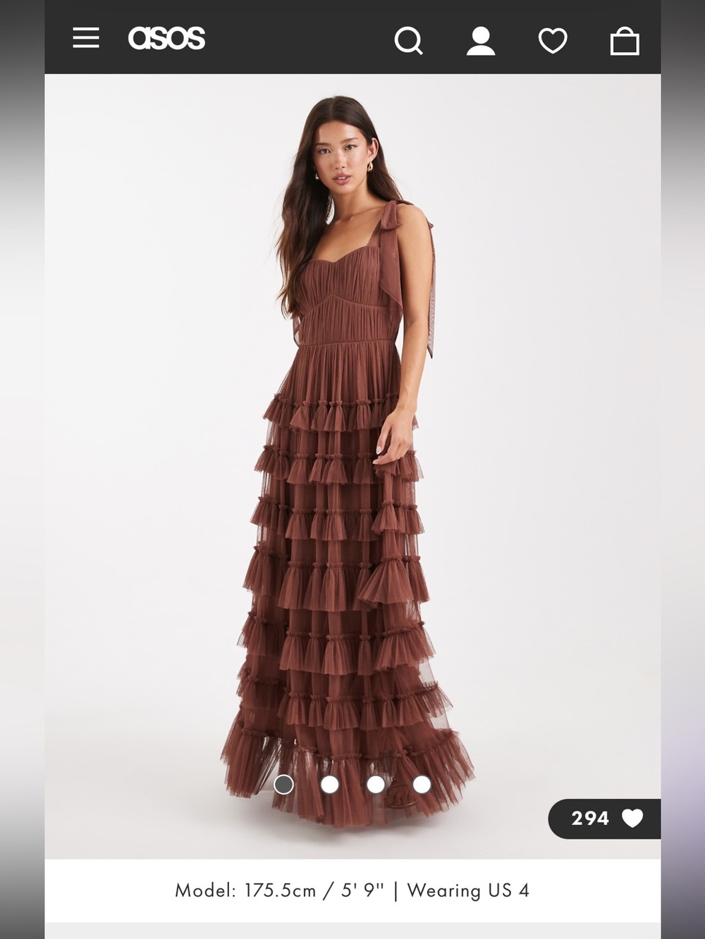 ASOS Lace & Beads Bridesmaid bow shoulders tulle maxi dress in rose brown size 6